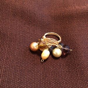 Wire Wrapped Pearls and Crystals Dangle Ring 7